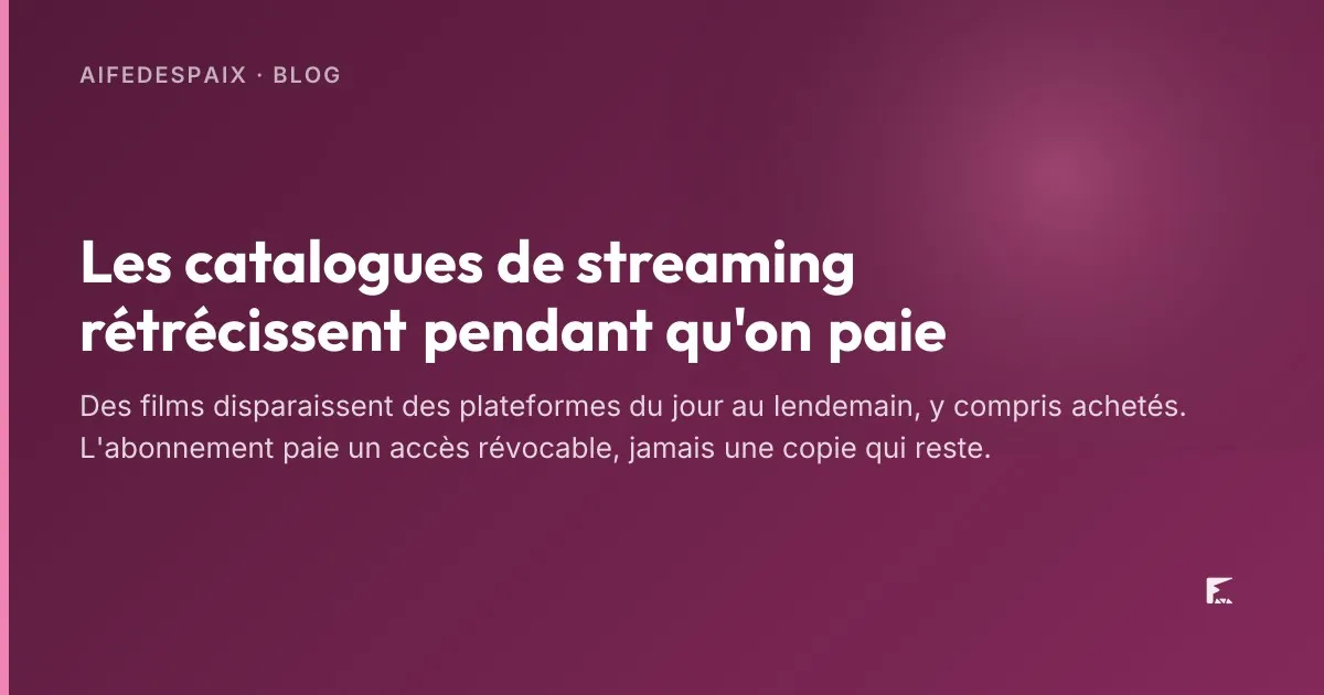 Interface de streaming affichant une fiche de film indisponible dans le catalogue